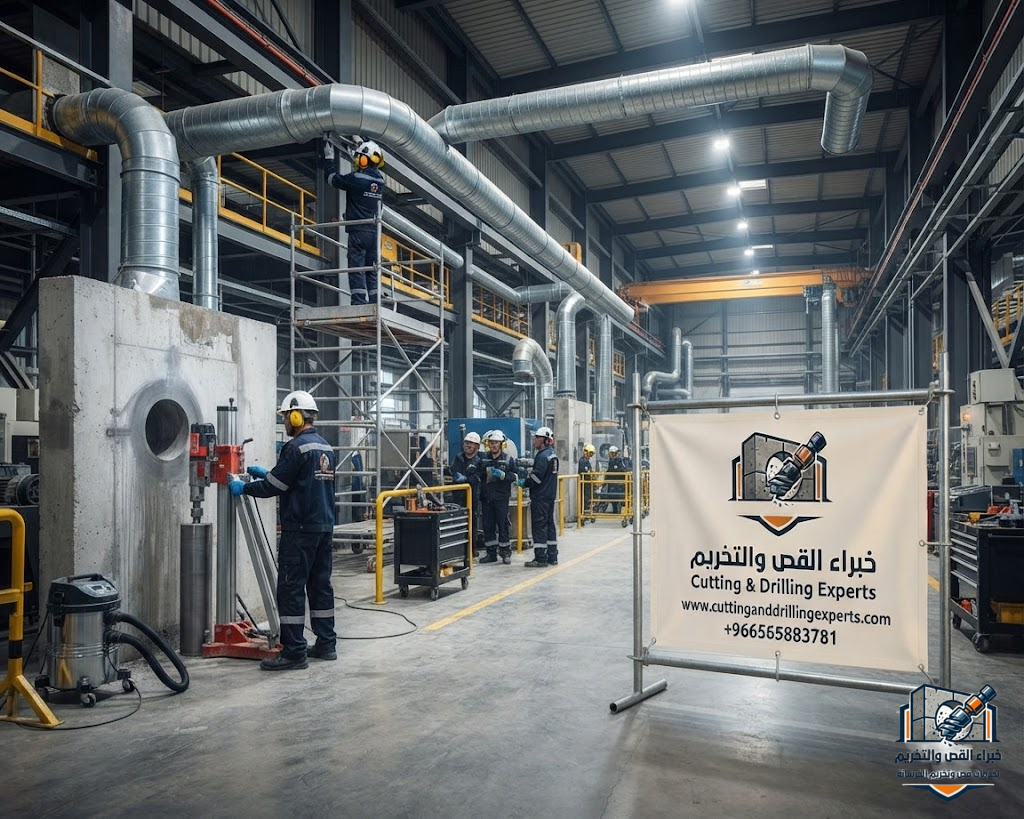 فتح فتحات تهوية بالخرسانة في رابغ لتنفيذ فتحات الدكت والشفاطات وأنظمة التهوية المركزية باستخدام أحدث معدات القص